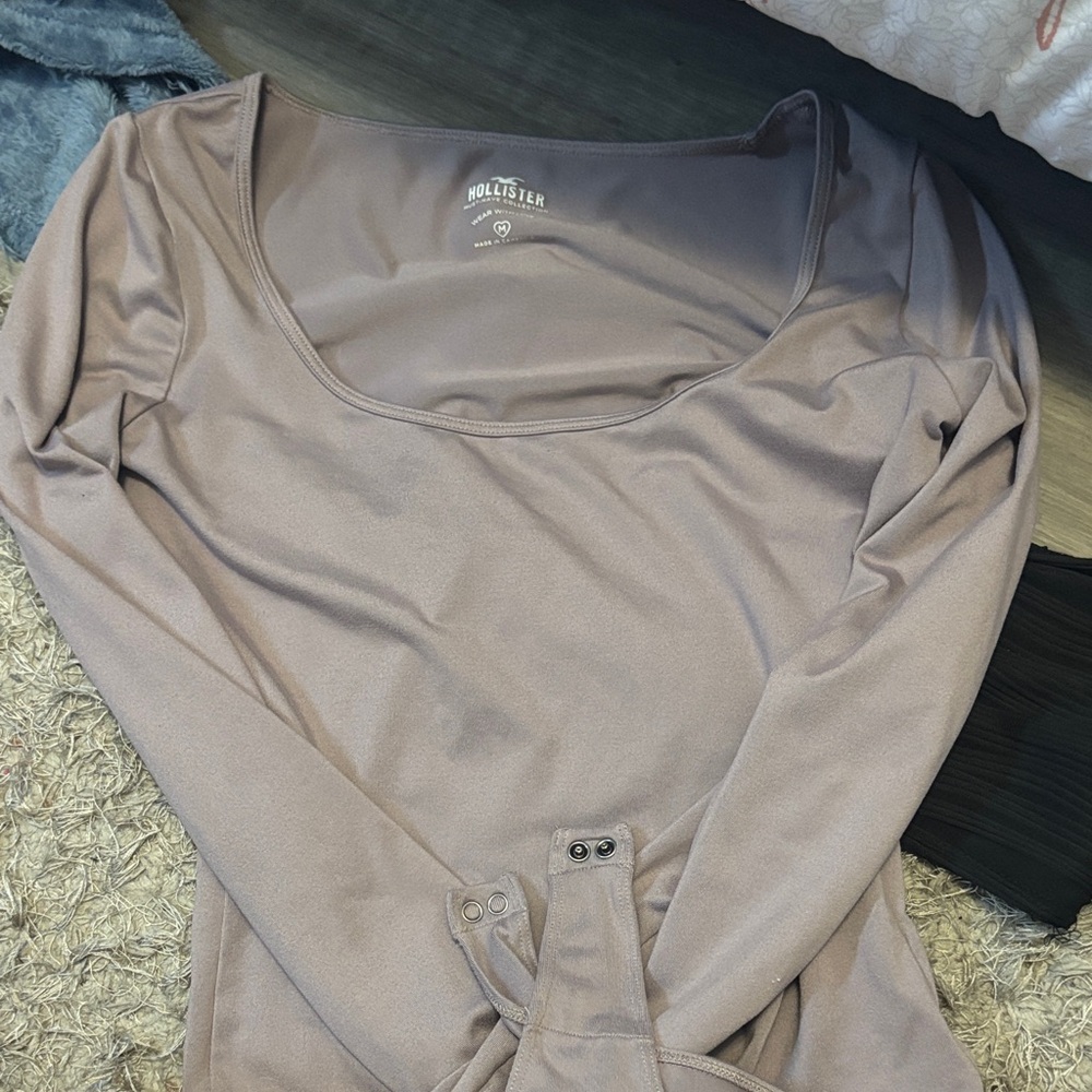 Hollister Women's Beige Long Sleeve Bodysuit